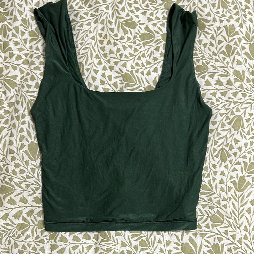 Aerie Green Fitted Sleeveless Crop Tank Top